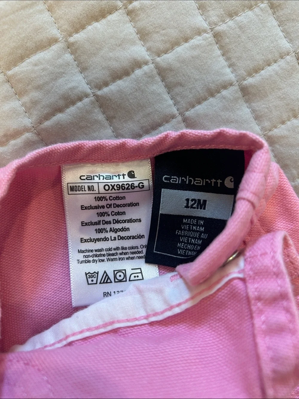 Carhartt Pink Kids' Cotton Overalls with Front Pocket